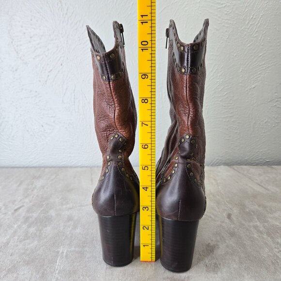 Matisse Western Cowgirl Boots Brown Leather Block Heel Victorian Pointed Booties - Picture 4 of 14